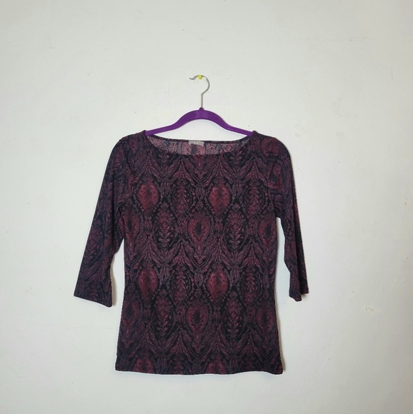 J. Jill Tops - J Jill Size M Top Red & Black Semi Sheer 3/4 length sleeves Dark Floral 90s